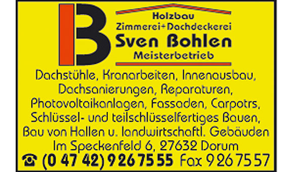 Holzbau, Zimmerei + Dachdeckungen Sven Bohlen in Wurster Nordseeküste - Logo